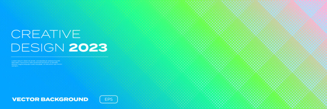 Color gradient background, halftone pattern, vector abstract trendy geometric graphic design. Simple minimal square and dots halftone yellow green and blue color gradient pattern background