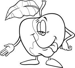 cartoon apple fruit comic character coloring page
