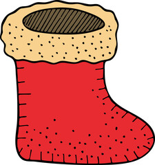 Hand drawn Christmas stocking. Vector illustration, doodle style.art, backgrounds, beautiful, black color, boot, celebrate, christmas, clip art, coloring book, coloring page, coloring page adult, cont