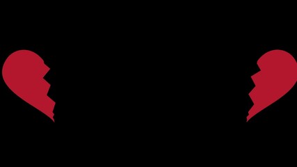 Red heart broke. Shape animation of heart splitting. Breaking up and ending a relationship.