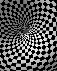 Modern digital art. Checkered tunnel