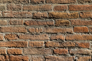 Texture of an old brick wall in contrast lighting. Natural background.