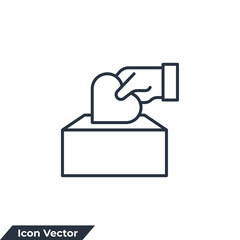 donation icon logo vector illustration. Hand putting hearth or love in the box symbol template for graphic and web design collection