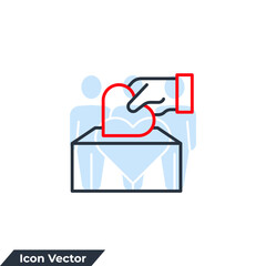 donation icon logo vector illustration. Hand putting hearth or love in the box symbol template for graphic and web design collection