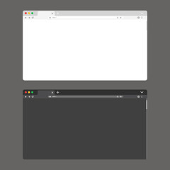 Web browser mockup with blank screen for desktop in light and dark mode. Vector illustration flat design.