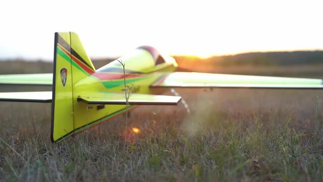 radio-controlled model aircraft on the field