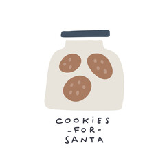 Cookies for santa. Christmas card. Hand drawn illustration in cartoon style. Cute concept for xmas. Illustration for the design postcard, textiles, apparel, decor