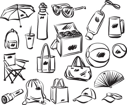 set merchandise products publicity marketing brush stroke vector illustration