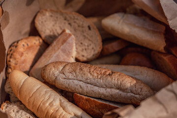 stale bread and pastry used as a food for farm animals, recycling concept
