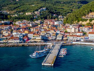 Fototapeta na wymiar Aerial drone view of Beautiful colorful towns of Greece - Parga. Popular for summer vacations