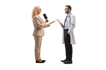 Female reporter interviewing a male doctor