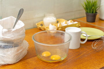 pancake making process. mixing ingredients