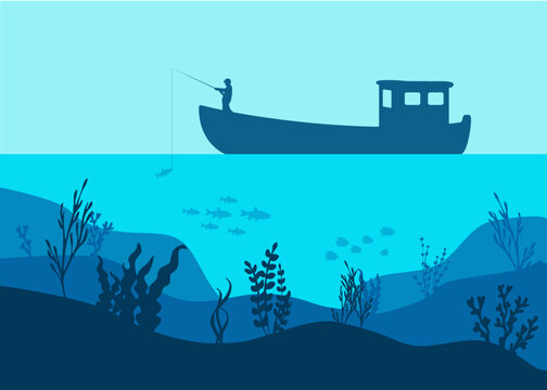 Ein Fischer fischt im Meer nach Fischen.