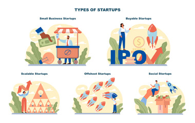 Startup types set. New business, project development and establishment