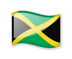 Jamaica flag - Wavy flag bright glossy icon.