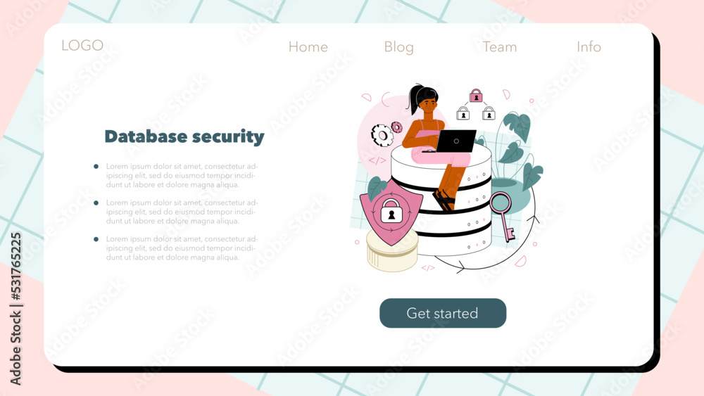 Aufkleber data base administrator web banner or landing page. manager working