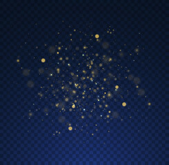 Blurred bokeh light on dark blue background. Abstract glitter defocused blinking stars and sparks. Christmas and New Year holidays template. Dark golden abstract bokeh. Vector illustration.