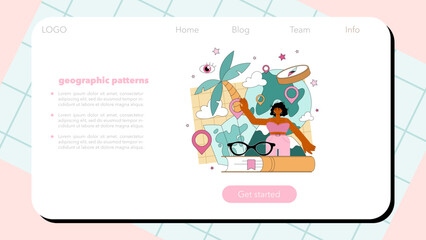 Geography class web banner or landing page. Students learning