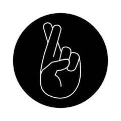 Crossed fingers hand line gesture vector icon for apps and websites, icon in a black circle on a white background.