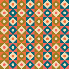 Aesthetic mid century printable seamless pattern with retro design. Decorative 50`s, 60's, 70's style Vintage modern background in minimalist mid century style for fabric, wallpaper or wrapping