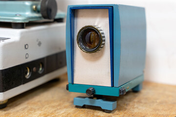 an old projector for filmstrips. close-up of a stylish projector