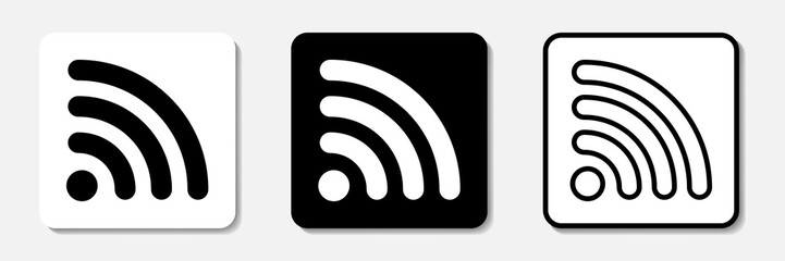 Wi-fi flat icons collection. Set of three variants in black and white colors. Best for web, polygraphy, mobile apps and UI design.