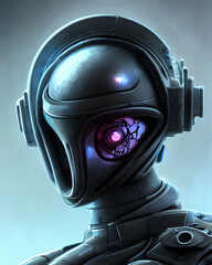 Artistic concept painting of cyborg character, background 3d illustration.
