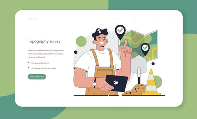 Surveyor web banner or landing page. Land surveying technology,