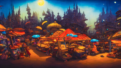 Obraz premium Artistic concept painting of a scary marketplace, background 3d illustration.