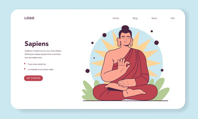 Gautama Buddha web banner or landing page. Founder of Buddhism