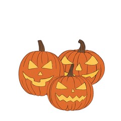Set pumpkin on white background. Orange pumpkin with smile for your design for the holiday Halloween.