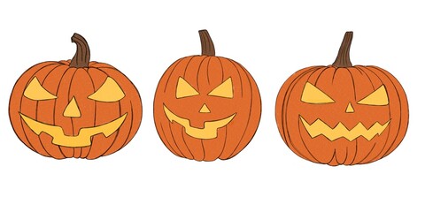 Set pumpkin on white background. Orange pumpkin with smile for your design for the holiday Halloween.