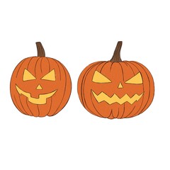 Set pumpkin on white background. Orange pumpkin with smile for your design for the holiday Halloween.