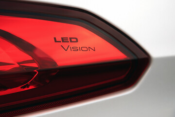 close-up of modern LED optics in car, concept of safety in cars, modern automotive technologies