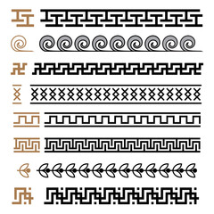 Greek motives vector symbols borders, frames set. Greek key elements collection