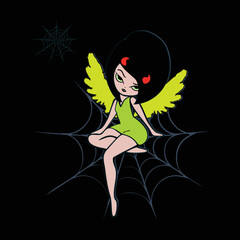 Halloween girl character with horns and wings in vector format - 531770064