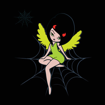 Halloween girl character with horns and wings in vector format