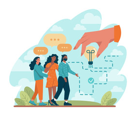 Leadership concept. Manager leading a workteam towards success