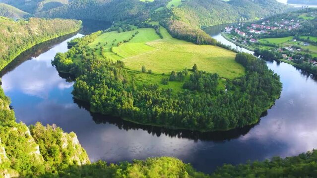 Solenice horseshoe of Vltava river from above