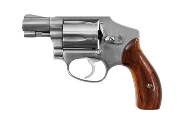 Five shot 38 caliber single action revolver handgun isolated. - obrazy, fototapety, plakaty