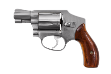 Five shot 38 caliber single action revolver handgun isolated.