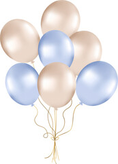 Bunch of pearl balloons in gold and blue tones. Balloons for party decorations