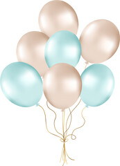 Bunch of pearl balloons in gold and green tones. Balloons for party decorations