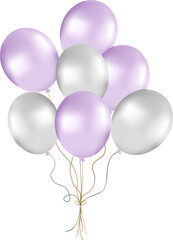 Bunch of pearl balloons in violet and silver tones. Balloons for party decorations