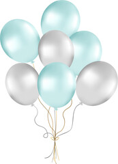 Bunch of pearl balloons in green and silver tones. Balloons for party decorations
