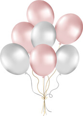 Bunch of pearl balloons in rose and silver tones. Balloons for party decorations