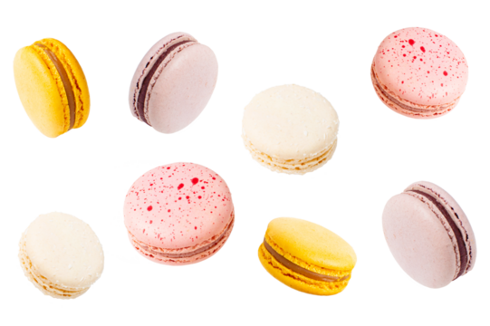 Macaroons sweet food png French dessert . Pastel yellow, pink color 