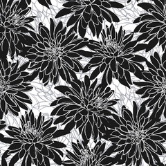 Seamless vector pattern with  flowers on white. Rudbeckia, Golden Balls. Floral abstract background. Black and white. Line art. Perfect for wallpaper, wrapping, fabric and textile.