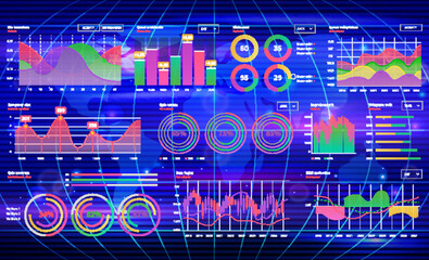 Fototapeta premium Infographic chart vector template. Annual statistics curve graph design. Market data diagrams. Graphic information visualization and analysis. Statistical indicators and frequency of data changes