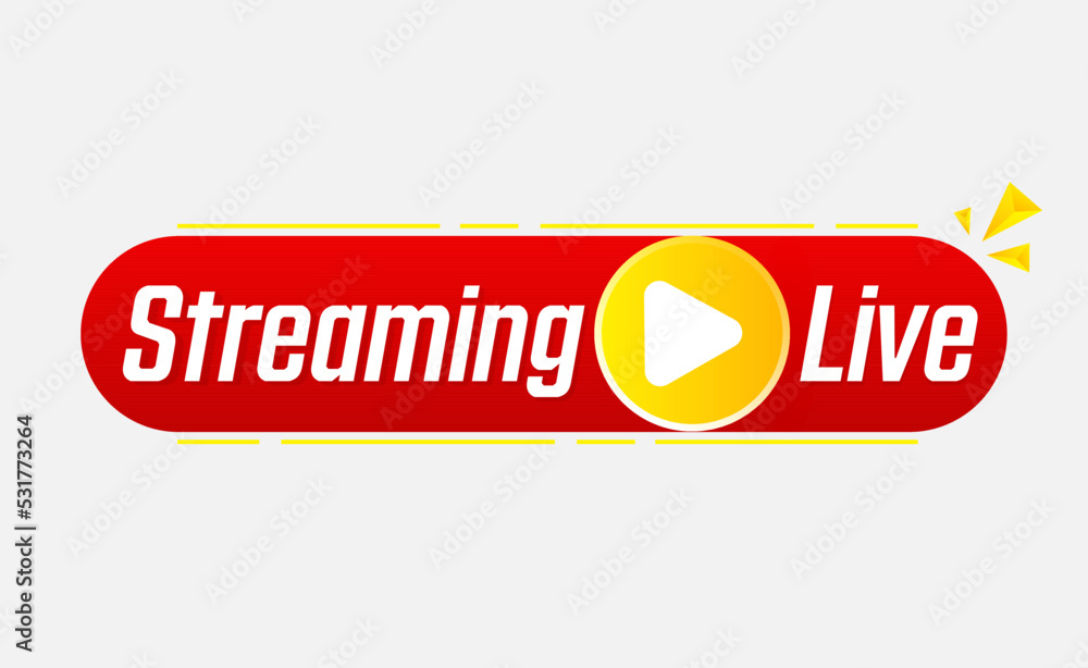 Poster vector live stream icon flat style with play button isolated on transparent background for blog, pla